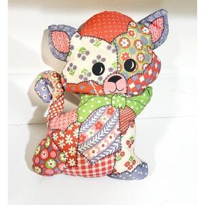 Vintage 1970's Retro Patchwork Hand Sewn Cat Plush